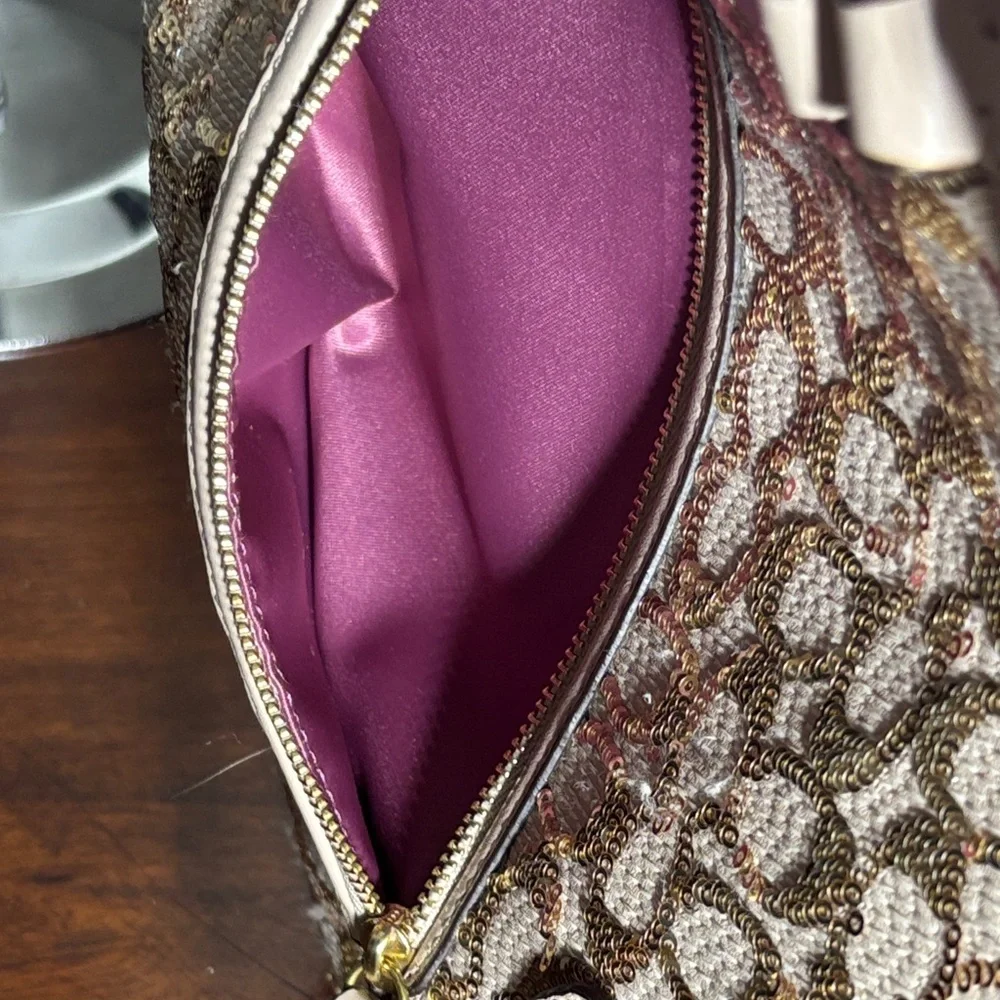 Coach Poppy 2013 East/West Satchel/Crossbody in Sequin w Satin Purple Inside - Picture 14 of 16